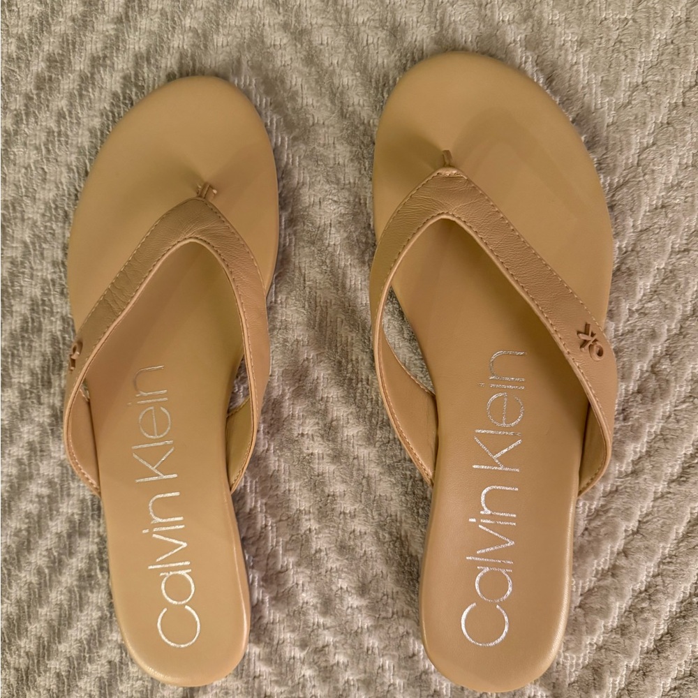 Calvin Klein Tan Sandals Classic Thong Design